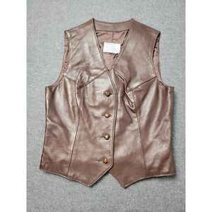 H Bar C Leather Vest California Ranchwear Brown Western Yoke Satin Lined Cowboy